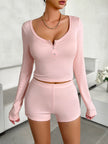 Devine Scoop Neck Long Sleeve Top and Shorts Set