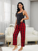 Lace Trim Cami and Plaid Pants Pajama Set