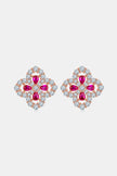 925 Sterling Silver Lab-Grown Ruby Flower Shape Stud Earrings