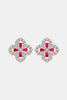 925 Sterling Silver Lab-Grown Ruby Flower Shape Stud Earrings