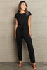 Perfee Boat Neck Short Sleeve Jumpsuit with Pockets