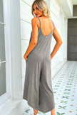 Shiny Round Neck Pocketed Sleeveless Jumpsuit