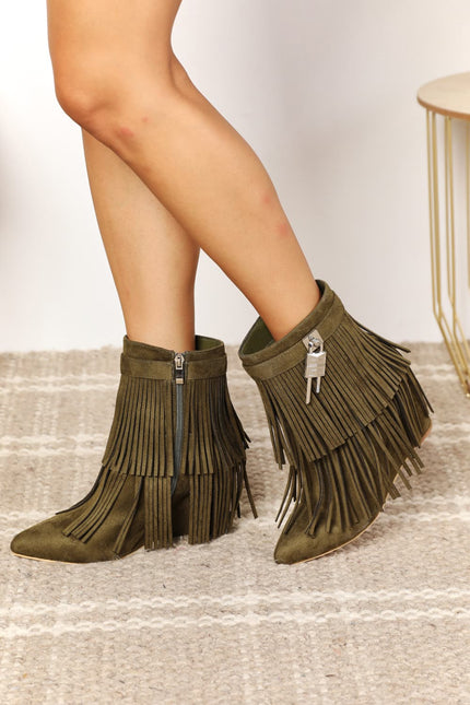 Legend Women's Tassel Wedge Heel Ankle Boots