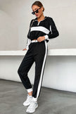 Perfee Striped Half Zip Cropped Sweatshirt and Joggers Set