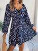 Printed Sweetheart Neck Balloon Sleeve Mini Dress