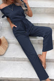 Perfee Off-Shoulder Tie Cuff Jumpsuit with Pockets