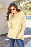 Basic Bae Full Size Ribbed Round Neck Long Sleeve Knit Sweater