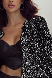 Sequin Open Front Long Sleeve Jacket