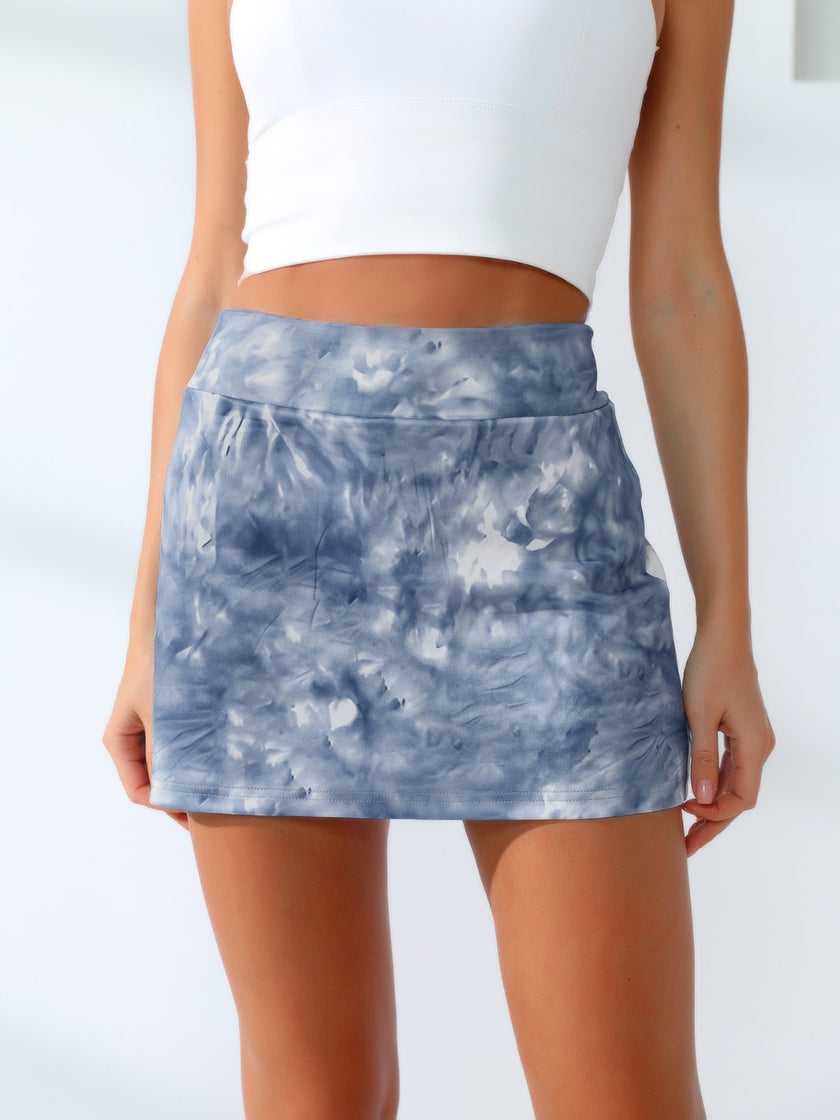 Quick-Dry Tie-Dye Wide Waistband Active Tennis Skirt - QuaintQuest Fashion