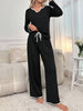 Contrast Trim Notched Long Sleeve Top and Pants Pajama Set