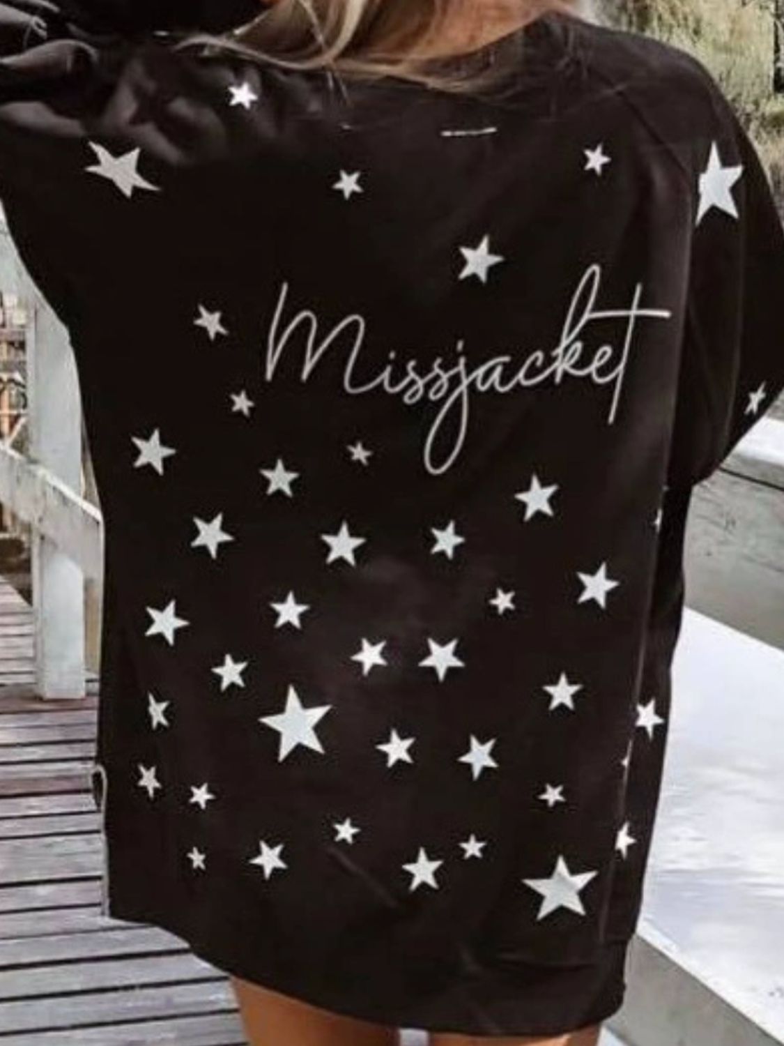 Side Slit Stars Round Neck Long Sleeve Sweatshirt