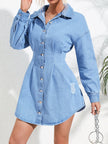 Button-Up Long Sleeve Denim Mini Dress