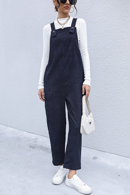 Perfee Button Detail Corduroy Jumpsuit with Side Pockets