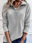 Full Size Quarter Zip Long Sleeve Sweater