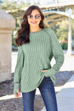 Basic Bae Full Size Ribbed Round Neck Long Sleeve Knit Sweater