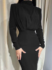 Ruched Turtleneck Long Sleeve Maxi Dress