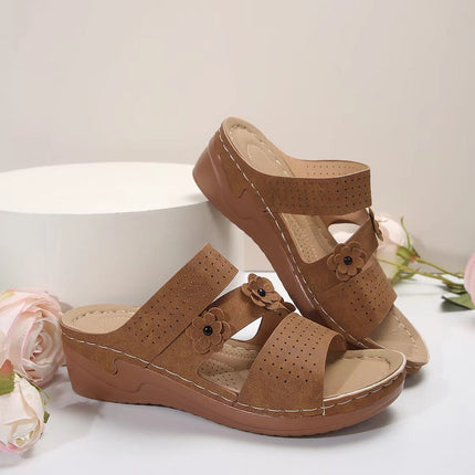 Flower PU Leather Wedge