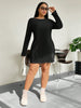 Honey Plus Size Lettuce Hem Round Neck Long Sleeve Mini Dress