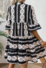 Tiered Printed Notched Half Sleeve Dress