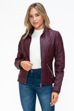 Faux Layered Double-Zipper Jacket with Fuzzy Hood