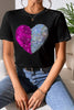 Heart Sequin Round Neck Short Sleeve T-Shirt