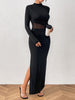 Honey Slit Mock Neck Long Sleeve Maxi Dress