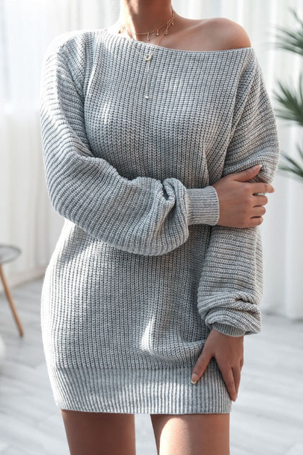 Boat Neck Long Sleeve Sweater Mini Dress