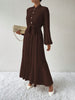 Half Button Tie Waist Long Sleeve Maxi Dress