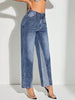 Contrast Patchwork Straight Jeans with Pockets