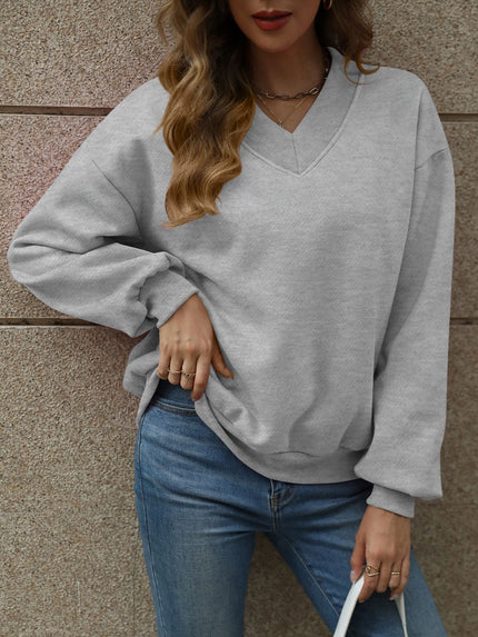 V-Neck Long Sleeve Dropped Shoulder Sweater