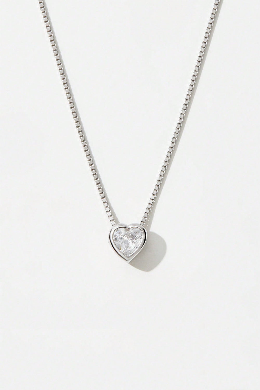 Sterling Silver Inlaid Zircon Heart Pendant Necklace