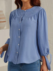 Tied Round Neck Three-Quarter Sleeve Shirt