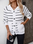 Striped Button Up Long Sleeve Hooded Cardigan