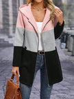 Color Block Zip Up Long Sleeve Hooded Jacket