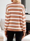 Many Striped Johnny Collar Long Sleeve Sweater