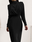 Ruched Turtleneck Long Sleeve Maxi Dress