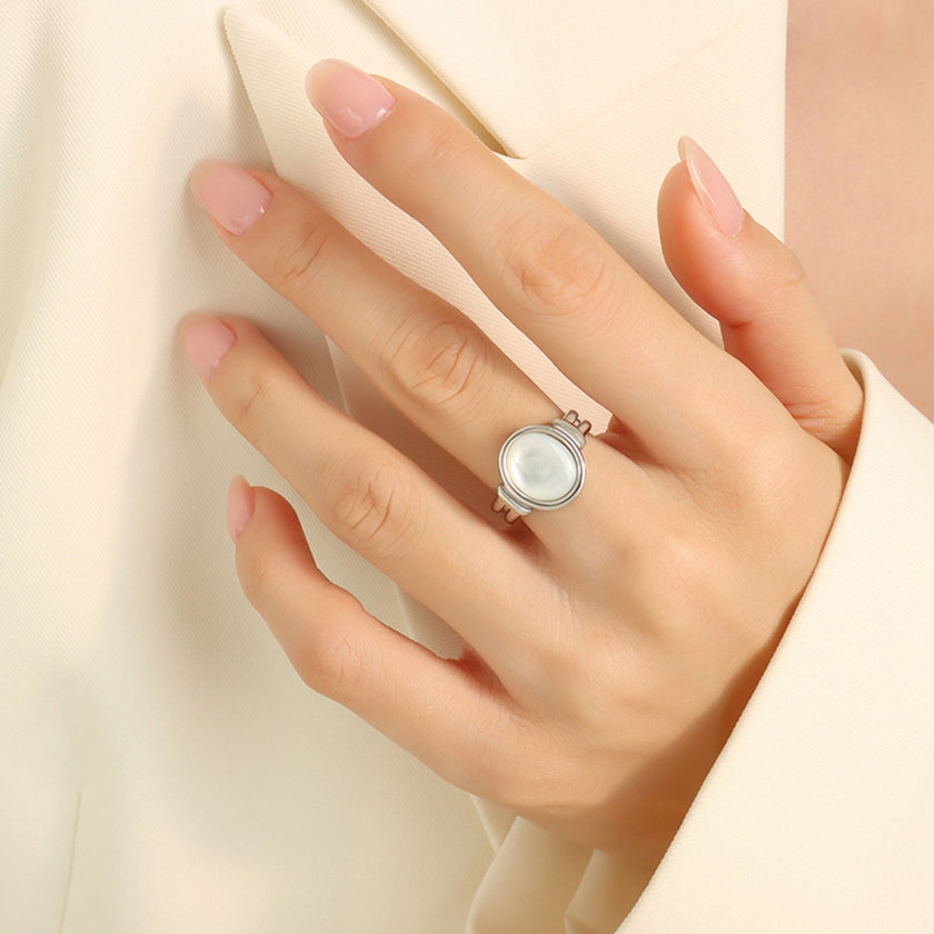 Titanium Steel White Sea Shell Ring - QuaintQuest Fashion