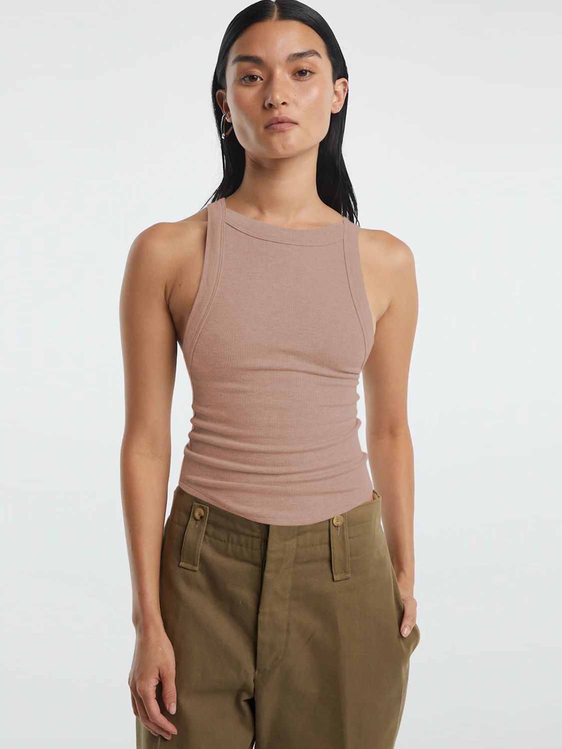 Halter Neck Ribbed Cropped Tank