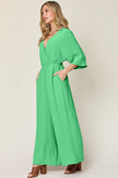 Double Take Full Size Surplice Wide Leg Jumpsuit with Pockets