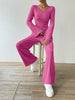 Ribbed V-Neck Long Sleeve Top and Pocketed Pants Set