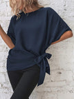 Knotted Round Neck Half Sleeve Blouse