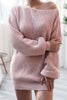 Boat Neck Long Sleeve Sweater Mini Dress