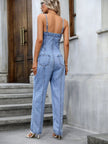 Spaghetti Strap Denim Jumpsuit with Pockets