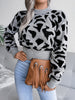 Leopard Round Neck Dropped Shoulder Sweater