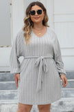 Plus Size Ribbed Tie Front Long Sleeve Sweater Dress