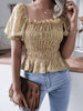 Frill Smocked Square Neck Short Sleeve Blouse