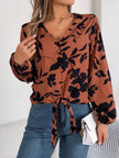 Printed V-Neck Long Sleeve Blouse