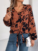 Printed V-Neck Long Sleeve Blouse