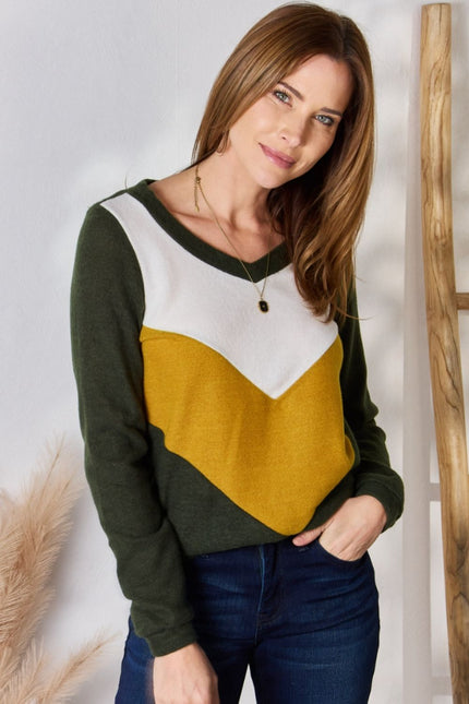 Hailey & Co Full Size Colorblock V-Neck Sweater