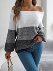 Color Block Off-Shoulder Long Sleeve Sweater